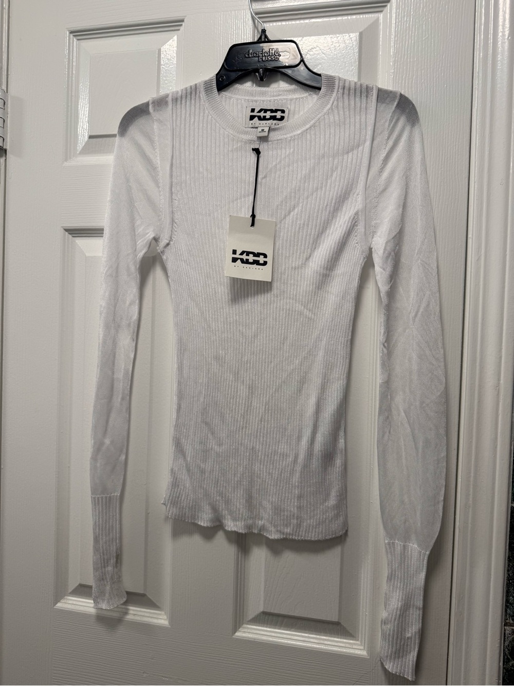 KBB By KAHLANA Women's Long-Sleeve Ribbed White Top size M NWT